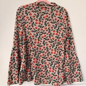 Easel Cream Floral Mock Neck Top Rose Print Long Sleeve Soft Girl Cottagecore